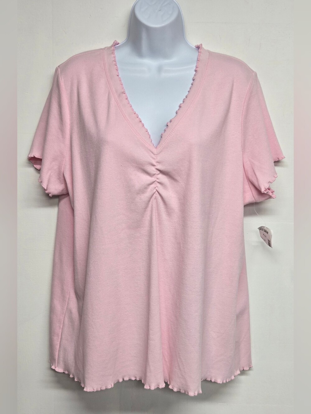 Fashion Bug Perfecr Fit 22/24 Pink Ribbed Knit Top Ruffle Stretch Pullover